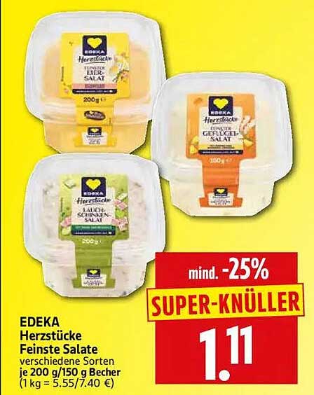 EDEKA Herzstücke Feinste Salate verschiedene Sorten je 200 g/150 g Becher
