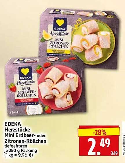 EDEKA Herzstücke Mini Erdbeer- oder Zitronen-Röllchen