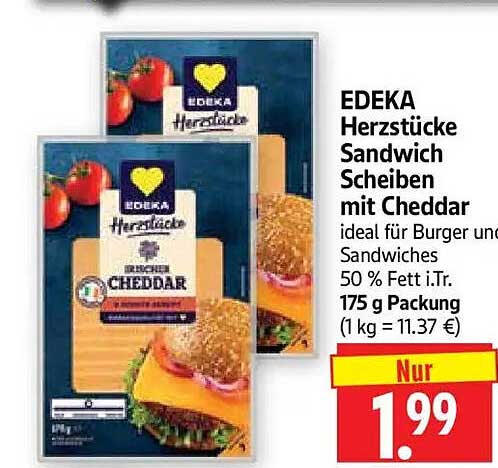 EDEKA Herzstücke Sandwich Scheiben mit Cheddar