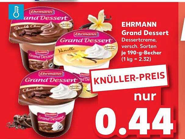 EHRMANN Grand Dessert Dessertcreme, versch. Sorten je 190-g-Becher (1 kg = 2.32)