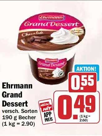 Ehrmann Grand Dessert versch. Sorten 190 g Becher (1 kg = 2.90)