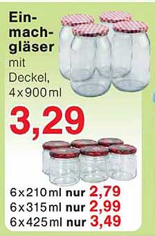 Einmachgläser mit Deckel, 4x900 ml