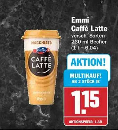 Emmi Caffè Latte versch. Sorten 230 ml Becher (1 l = 6.04)
