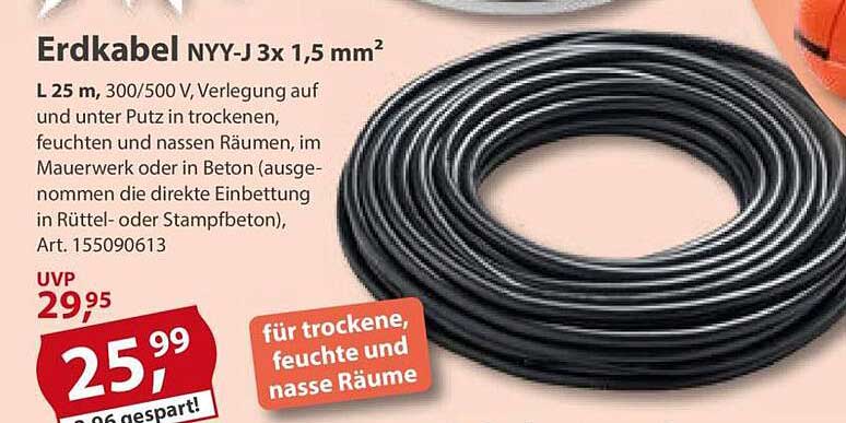 Erdkabel NYY-J 3x 1,5 mm²