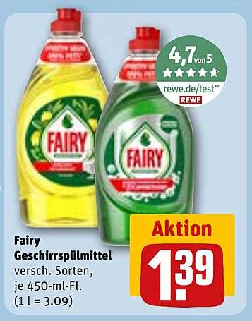 Fairy Geschirrspülmittel versch. Sorten, je 450-ml-Fl. (1 l = 3.09)