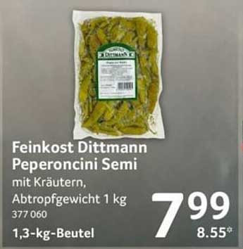 Feinkost Dittmann Peperoncini Semi mit Kräutern, Abtropfgewicht 1 kg 1,3-kg-Beutel