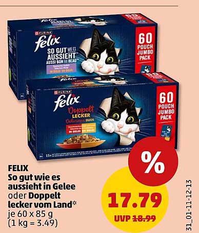 FELIX So gut wie es aussieht in Gelee oder Doppelt lecker vom Land* je 60 x 85 g (1 kg = 3.49)