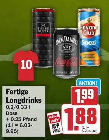 Fertige Longdrinks 0,2/0,33 l Dose + 0.25 Pfand (1 l = 6.03-9.95)