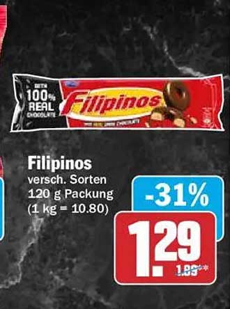Filipinos versch. Sorten 120 g Packung (1 kg = 10.80)
