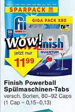 Finish Powerball Spülmaschinen-Tabs versch. Sorten, 80–92 Caps (1 Cap = 0,15–0,13)