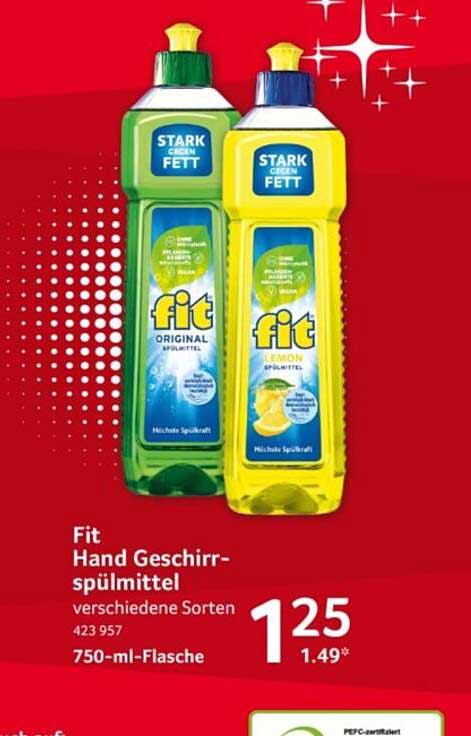 Fit Hand Geschirrspülmittel verschiedene Sorten 750-ml-Flasche
