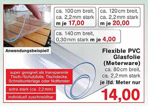 Flexible PVC Glasfolie (Meterware)