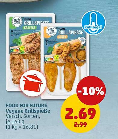 Food for Future Vegane Grillspieße Versch. Sorten, je 160 g (1 kg = 16.81)