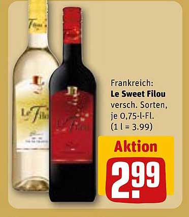 Frankreich: Le Sweet Filou versch. Sorten, je 0,75-l-Fl. (1 l = 3.99)