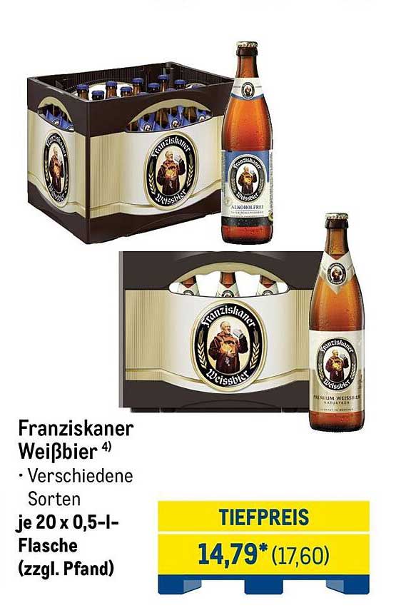 Franziskaner Weißbier 4) - Verschiedene Sorten je 20 x 0,5-l-Flasche (zzgl. Pfand)