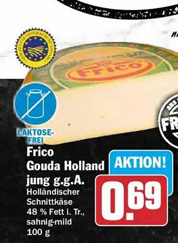 Frico Gouda Holland jung g.g.A. Holländischer Schnittkäse 48 % Fett i. Tr., sahnig-mild 100 g