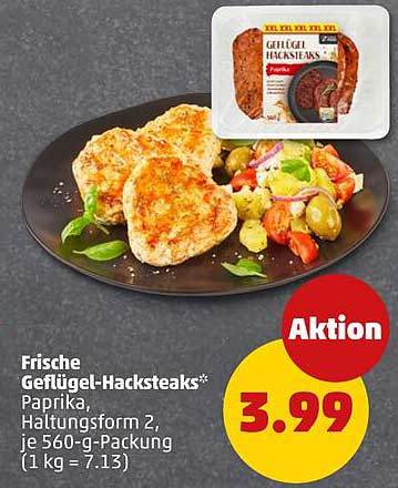 Frische Geflügel-Hacksteaks* Paprika, Haltungsform 2, je 560-g-Packung (1 kg = 7.13)