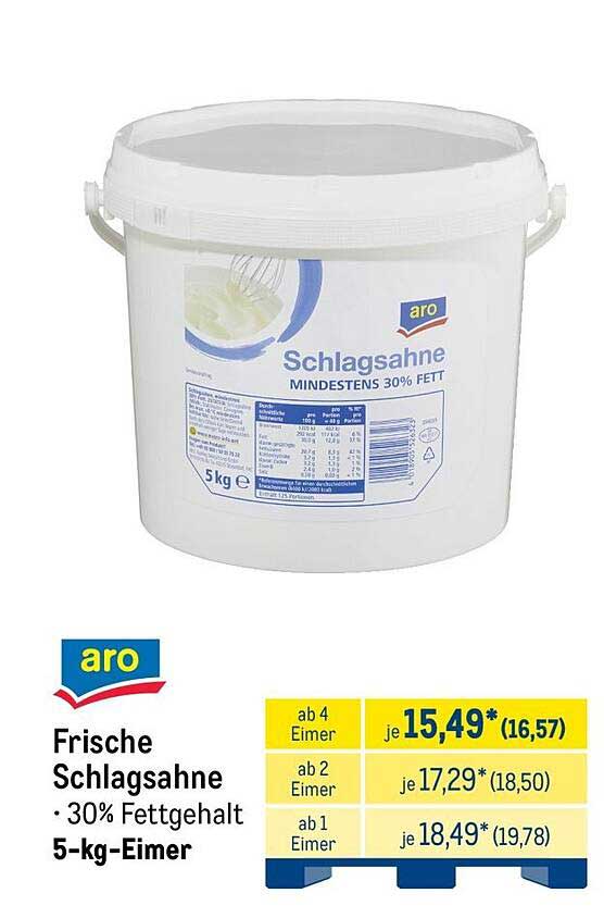 Frische Schlagsahne • 30% Fettgehalt 5-kg-Eimer