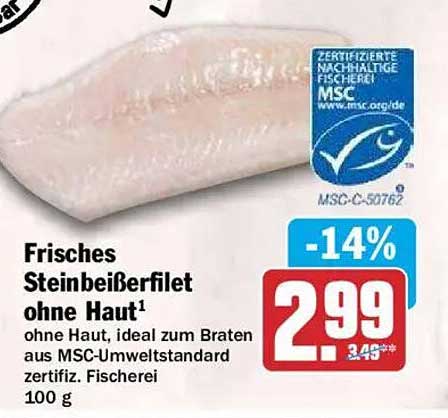 Frisches Steinbeißerfilet ohne Haut¹