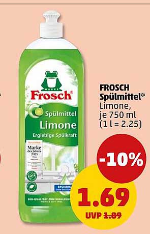 FROSCH Spülmittel Limone, je 750 ml (1 l = 2.25)