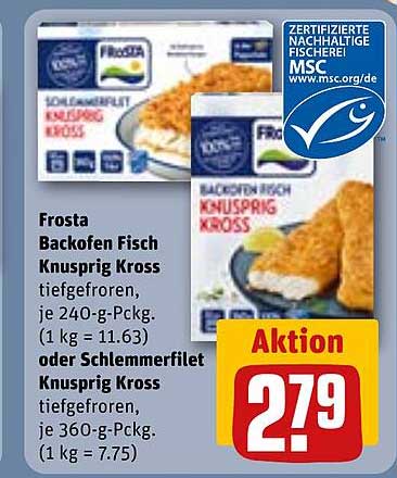 Frosta Backofen Fisch Knusprig Kross tiefgefroren, je 240-g-Packung. (1 kg = 11.63) oder Schlemmerfilet Knusprig Kross tiefgefroren, je 360-g-Packung. (1 kg = 7.75)
