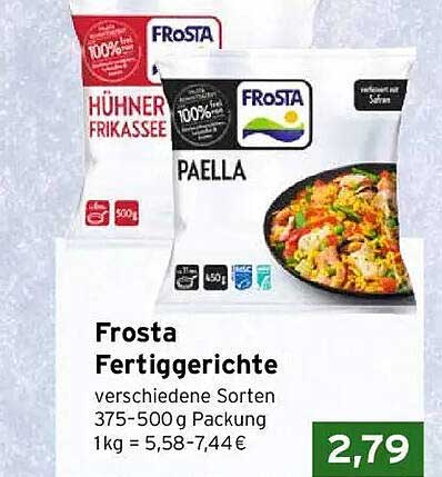 Frosta Fertiggerichte verschiedene Sorten 375-500 g Packung 1kg = 5,58-7,44€