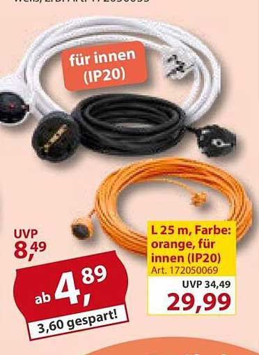 für innen (IP20) L 25 m, Farbe: orange, für innen (IP20)