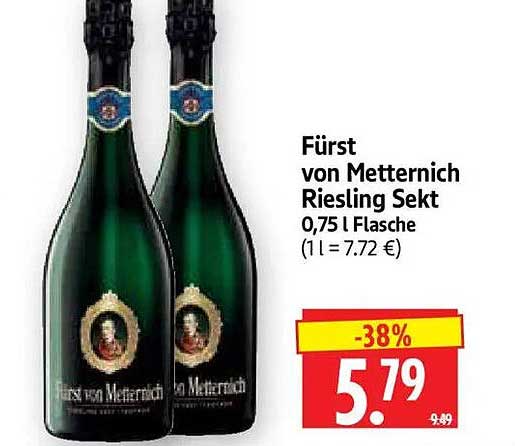 Fürst von Metternich Riesling Sekt 0,75 l Flasche (1 l = 7.72 €)