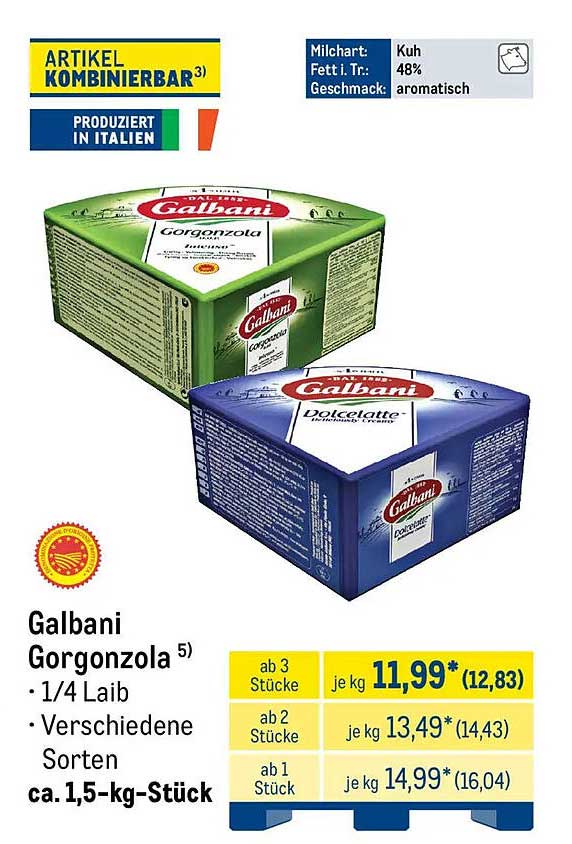 Galbani Gorgonzola 1/4 Laib Verschiedene Sorten ca. 1,5-kg-Stück