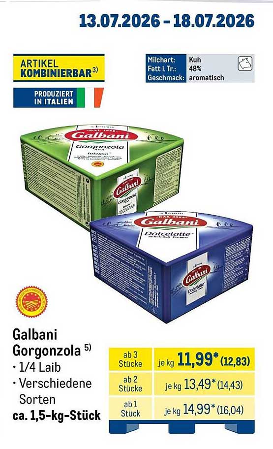 Galbani Gorgonzola 1/4 Laib Verschiedene Sorten ca. 1,5-kg-Stück