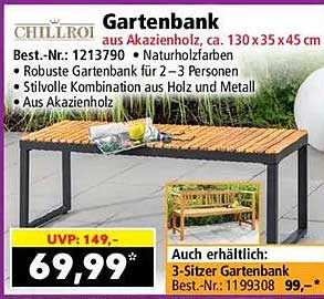 Gartenbank aus Akazienholz, ca. 130 x 35 x 45 cm