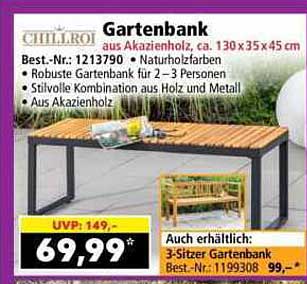 Gartenbank aus Akazienholz, ca. 130 x 35 x 45 cm