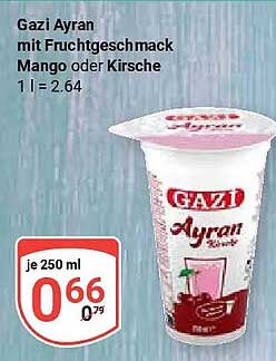 Gazi Ayran mit Fruchtgeschmack Mango oder Kirsche 1 l = 2.64