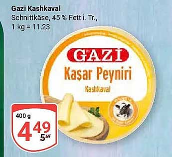Gazi Kashkaval Schnittkäse, 45 % Fett i. Tr., 1 kg = 11.23
