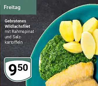 Gebratenes Wildlachsfilet mit Rahmspinat und Salz-kartoffeln