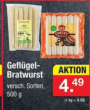 Geflügel-Bratwurst versch. Sorten, 500 g