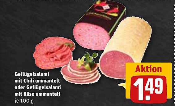 Geflügelsalami mit Chili ummantelt oder Geflügelsalami mit Käse ummantelt je 100 g