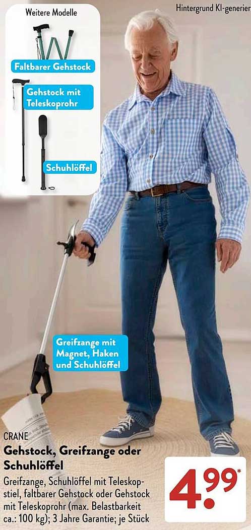Gehstock, Greifzange oder Schuhlöffel
