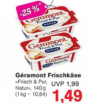 Géramont Frischkäse »Frisch & Pur. Natur«, 140g (1kg = 10,64)