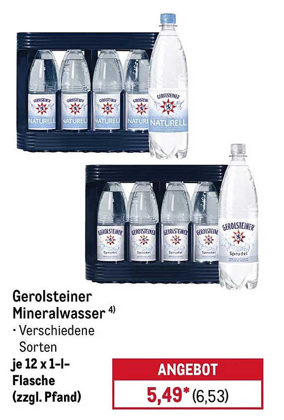Gerolsteiner Mineralwasser 4) • Verschiedene Sorten je 12 x 1-l-Flasche (zzgl. Pfand)