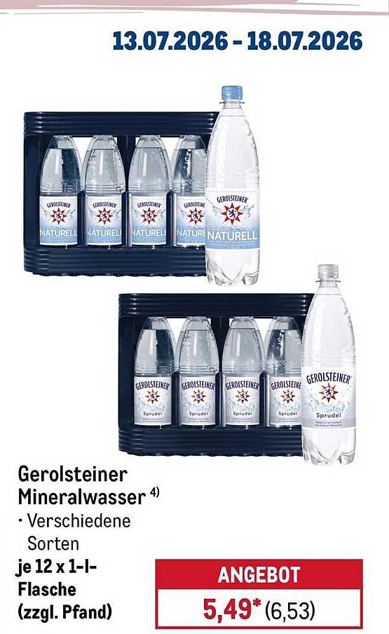 Gerolsteiner Mineralwasser 4) • Verschiedene Sorten je 12 x 1-l-Flasche (zzgl. Pfand)