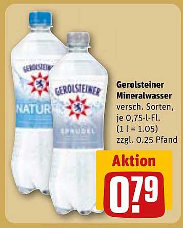 Gerolsteiner Mineralwasser versch. Sorten, je 0,75-l-Fl. (1 l = 1,05) zzgl. 0.25 Pfand