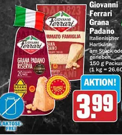 Giovanni Ferrari Grana Padano Italienischer Hartkäse am Stück oder gerieben 150 g Packung (1 kg = 26.60)