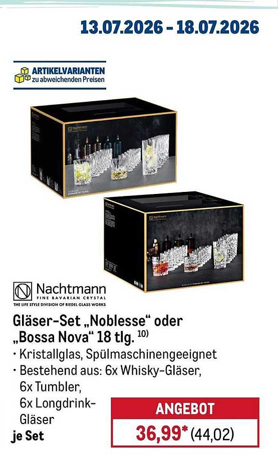 Gläser-Set „Noblesse“ oder „Bossa Nova“ 18 tlg.¹)