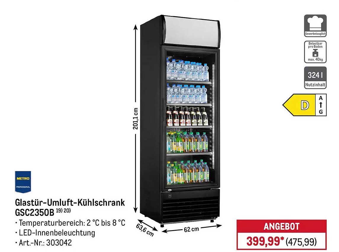 Glastür-Umluft-Kühlschrank GSC2350B