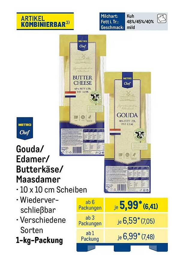 Gouda/ Edamer/ Butterkäse/ Maasdamer
