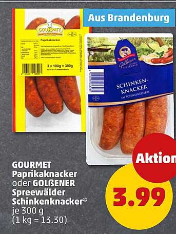 GOURMET Paprikaknacker oder GOLSENER Spreewälder Schinkenknacker* je 300 g (1 kg = 13,30)