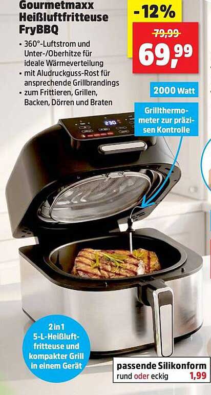 Gourmetmaxx Heißluftfritteuse FryBBQ