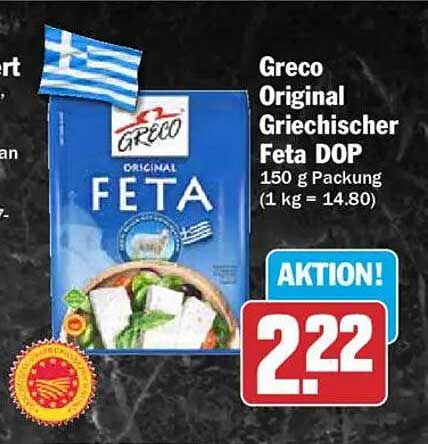 Greco Original Griechischer Feta DOP 150 g Packung (1 kg = 14.80)
