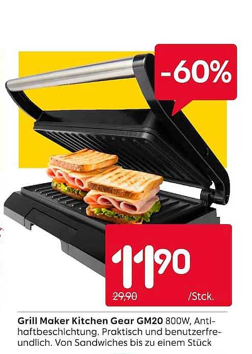 Grill Maker Kitchen Gear GM20 800W, Antihaftbeschichtung. Praktisch und benutzerfreundlich. Von Sandwiches bis zu einem Stück
